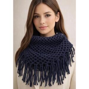 2pc Britt's Knits Fringe Benefits Infinity Scarf OS Ivory & Navy Open Weave Knit